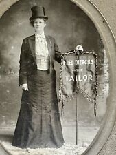 RARE LARGE PHOTO BANNER LADY HOLDING TAILOR ADVERTISING SIGN TEXAS PHOTOGRAPHER picture