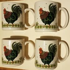 Ingleman Designs Inc. Made In Thailand Set Of 4 Rooster Morn Coffee Cups picture