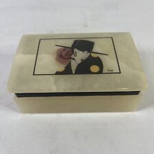Vintage Roberto Tortoli Alabaster Trinket Box Italy Himark Hinged Art Deco Lady picture