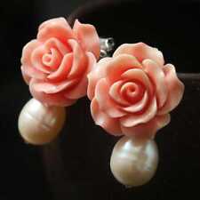 2022 New Freshwater pearl pink coral flower earrings New Year Lucky Hook Party picture