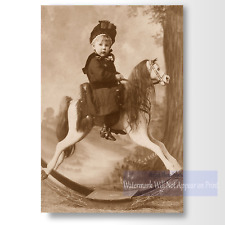 Victorian Era Studio Photo - Child on Rocking Horse - Vintage Photo Print picture