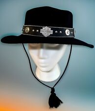 Women's Black Vintage Harley Davidson 100% Wool Bucket Hat Size Small picture