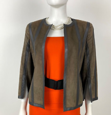 Akris 4K Auth 6 US 42 IT 36 D M Brown Gray Leather Suede Jacket Coat Runway picture