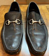 SALVATORE FERRAGAMO Black Pebbled Leather Horsebit Loafers Size 13 picture
