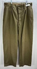 Men's Belgium Wool Green Trousers Pants Military Straight Leg Side pockets Sz 35 picture