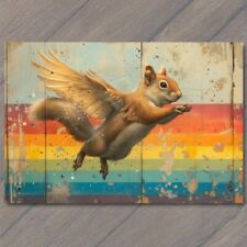 POSTCARD Squirrel Flying Rainbow Vibrant Pop Art Splendor Wings Spread Cute Fun picture