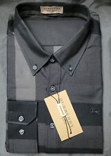 Burberry Classic Black And Gray Plaid Long Sleeve Button Down Shirt Size Large picture