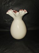 Antique Pink Ruffles White Cased Glass  Vase picture