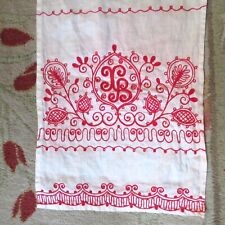 Antique or Vintage Hungarian Embroidered 100% Linen Table Runner 13