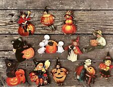 HALLOWEEN Unique “Vintage Style” Wooden Ornaments Set Of 12 Individual Ornaments picture