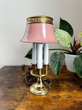 Vintage French Bouillotte Candlestick Table Lamp Pink Enamel & Brass Metal Shade picture