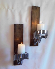Eclipse Pricing~ Upcycled Vintage Buick Mirrors Candle Holders Reclaimed Wood picture