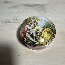 Andrea By Sadek #8213 Ceramic Round Hinged Trinket Box Victorian Couple picture