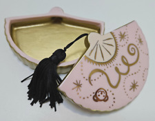 1995 Muffy VanderBear Fan Shaped Porcelain Trinket Box Pink Gold Black Tassel picture