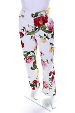 Roberto Cavalli Womens Floral Print Wide Leg Jeans White Cotton Size EUR 46 picture
