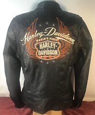Harley Davidson Woman’s Vented Leather Riding Jacket + Hoodie Women’s  Large picture
