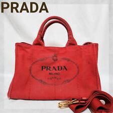 Prada tote bag red M size Canapa canvas gold metal fittings genuine HI/7/102 picture