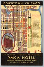 1940's YMCA MEN WOMEN HOTEL DOWNTOWN CHICAGO STREET MAP VINTAGE LINEN POSTCARD picture