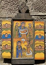 Antique Ethiopian Orthodox Wooden Icon Hand Painted African Art Christian Ethnic picture