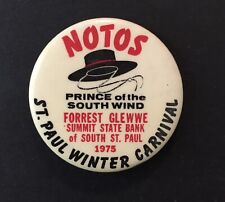 St Paul Winter Carnival Pinback Button 1975 Notos Prince Of The South Wind Vtg picture