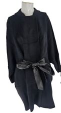 3749 St John Coat Womens Black Wool Angora Batwing Leather Tie Hand Knit L NWT picture