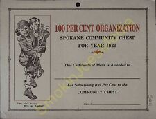 Vintage Spokane Community Chest 100 Per Cent Organization for Year 1929  picture