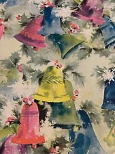 VTG CHRISTMAS TIE TIE WRAPPING PAPER GIFT WRAP 1960 GORGEOUS BELLS HOLLY NOS picture