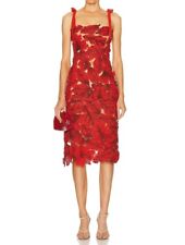 $4490 Oscar de la Renta Leaf Applique Crochet Tulle Midi Dress Sienna Red Size M picture