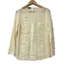 AKRIS unique light yellow tattered distress 100% wool long sleeve blouse top 14 picture