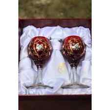 Vintage Murano Wine Glasses Goblets Ruby Red Flower Italian picture