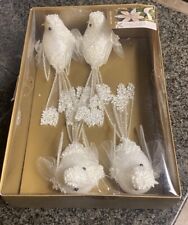 New ~ Rachel Roy White Birds Dove Wedding Christmas Beaded Tree Clips Ornaments picture