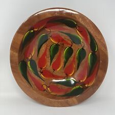 Vintage Roberto Rios Wood Lacquered Bowl Hand Painted Jalapeños Made in Mexico  picture