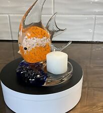 Vintage PartyLite Tropical Fish Art Blown Glass Votive Tealight Candle SEE VIDEO picture