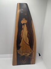 Vintage Marquetry Wall Art Asian Woman Boho Decor Exotic Wood picture