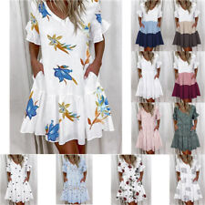 US Womens Summer Beach Boho Sundress Ladies Holiday V Neck Swing Dress Plus Size picture