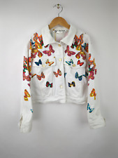 VINTAGE ESCADA Women's Sz IT 36 US 2 Butterflies Print White Denim Jacket picture
