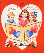Vtg Valentine Card For Music Teacher Singing Children Heart Notes Joy 1930s picture