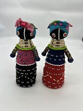 Vintage Ndebele Handmade South African Colorful Beaded Ceremonial Dolls (2) 8.5” picture