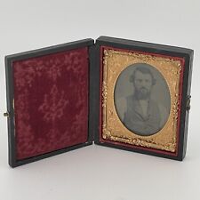 ANTIQUE 1860's 1/9 PLATE AMBROTYPE TINTYPE GENTLEMAN AND WIFE - LEATHER CASE picture