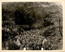 GA161 Original Photo LARGE CROWD MARCHING Troops in Uniform Group Traveling picture