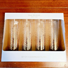 Set of 4 Isaac Mizrahi Stemless Clear Glass Champagne Flutes Gold Metallic Dots picture