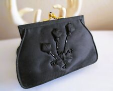  Whiting Davis Vintage Black Satin Beaded Clutch Shoulder Evening Bag BEAUTIFUL picture