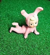 Vintage Rare Pink Pixie Bunny Rabbit Figurine Original Felt Flowers Japan picture