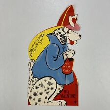 Vtg 1940s Valentine  Card Die Cut Dalmatian Fire Dog Helmet  Large 7.5
