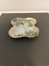 Vintage Handpainted Ruffled 7” X7.5”Jewelry/Trinket Dish with Handle Signed picture