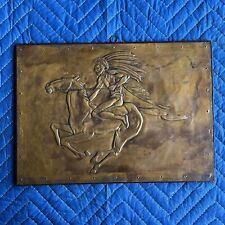Beautiful Vintage Native American Copper Relief Carving Brave On Horse Folk Art picture