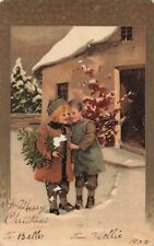c1907 Children Standing In Snow Germany Christmas P298 picture