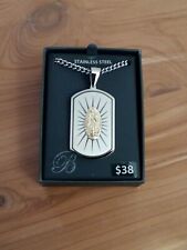 STAINLESS STEEL VIRGIN MARY PENDANT NECKLACE W/ YELLOW INLAY PIECE BNIB picture