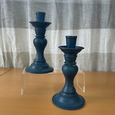 Vintage 1965 Deldan Design Blue Candlestick Holders made in ITALY Neutral Retro  picture
