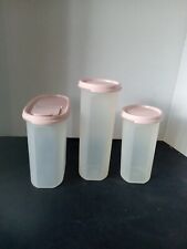 3 VINTAGE TUPPERWARE  PINK LID  STORAGE  CONTAINERS 2 Round And 1 Oval picture